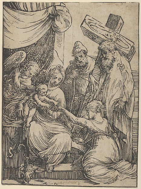 The marriage of Saint Catherine by Andrea Schiavone (Andrea Meldola)