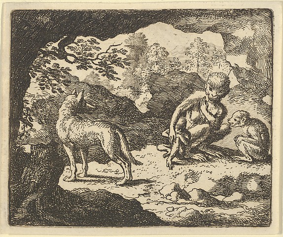 The Wolf in in the She-Monkey's Cave Where the Renard Convinced Him to Enter in Order to Make Fun of Him  from Hendrick van Alcmar's Renard The Fox