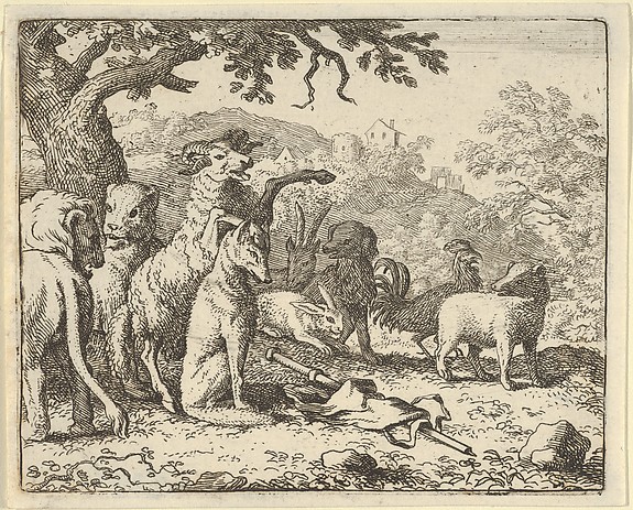The Ram, Chapelain of the Lion, Gives the Benediction to Renard before His Depature for Rome from Hendrick van Alcmar's Renard The Fox