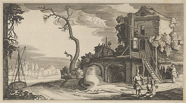 Square Tower Used as Inn near a River