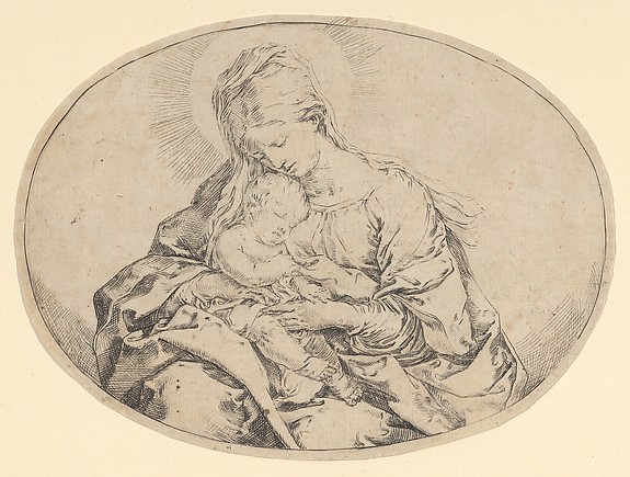 The Virgin holding the infant Christ, an oval composition by Guido Reni