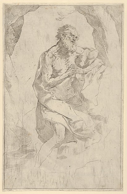 Saint Jerome kneeling on a rock facing right by Anonymous, 17th century