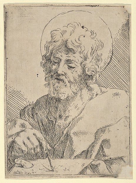 Saint Luke holding a paint brush and palette, after Reni (?) by Anonymous, 17th century