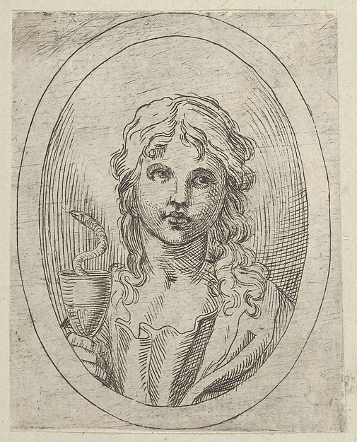Saint John the Evangelist holding a goblet with a snake emerging from it, from "Christ, the Virgin, and Thirteen Apostles" by Anonymous, 17th century