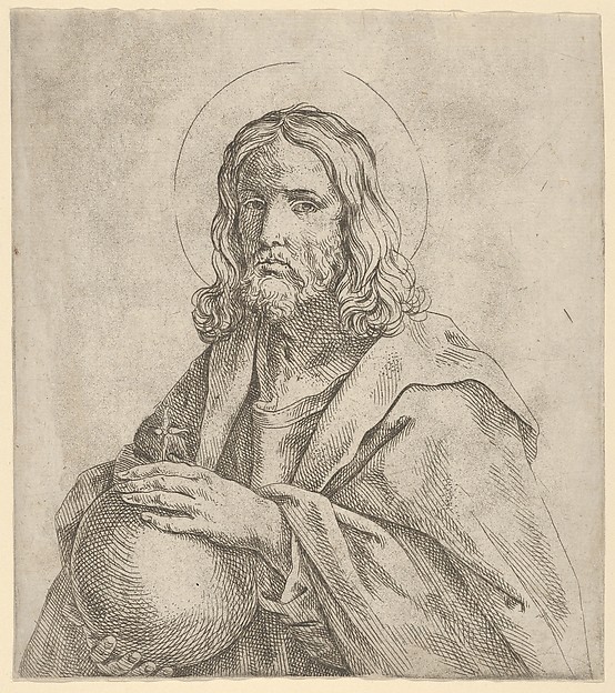Christ seen in half-length, holding a globe surmounted by a cross by Anonymous