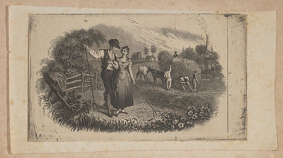 Banknote vignette with haymakers symbolizing rural industry