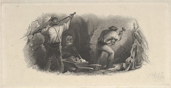 Banknote vignette showing two men working in a mine
