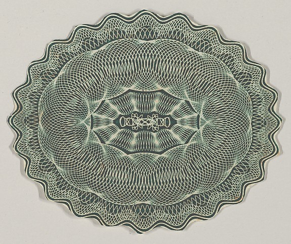 Banknote motif: oval of lathe work ornament with a wavy edge