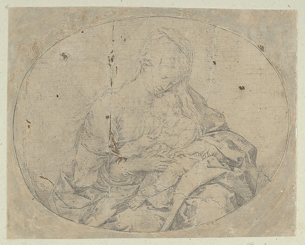 The Virgin holding the infant Christ, an oval composition, counterproof by Guido Reni