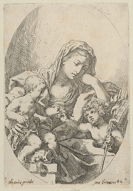 The Virgin with the Christ Child and the young Saint John the Baptist holding a bird at right, an oval composition by Lorenzo Loli