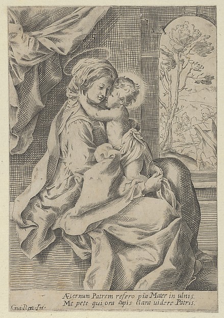 The Virgin seated with the Christ Child on her lap embracing her, St Joseph seen through an archway at right, after Reni by Anonymous, 17th century