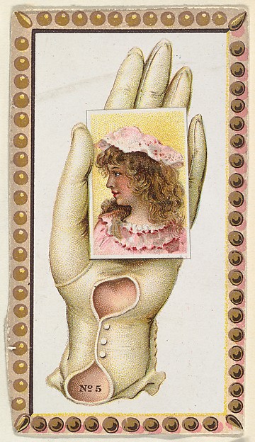 Card Number 5, cut-out from banner advertising the Opera Gloves series (G29) for Allen & Ginter Cigarettes
