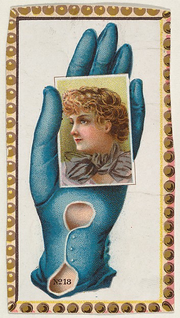 Card Number 18, cut-out from banner advertising the Opera Gloves series (G29) for Allen & Ginter Cigarettes