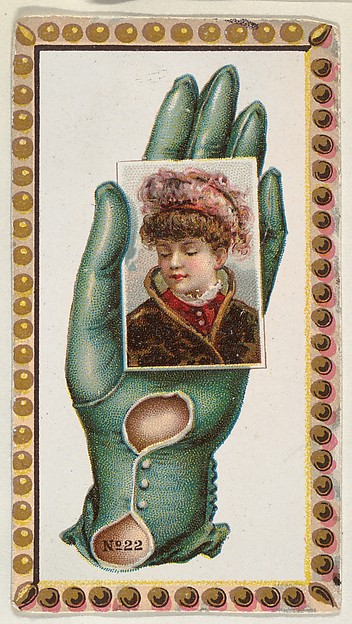 Card Number 22, cut-out from banner advertising the Opera Gloves series (G29) for Allen & Ginter Cigarettes