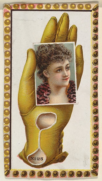 Card Number 25, cut-out from banner advertising the Opera Gloves series (G29) for Allen & Ginter Cigarettes