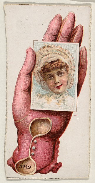 Card Number 19, cut-out from banner advertising the Opera Gloves series (G29) for Allen & Ginter Cigarettes