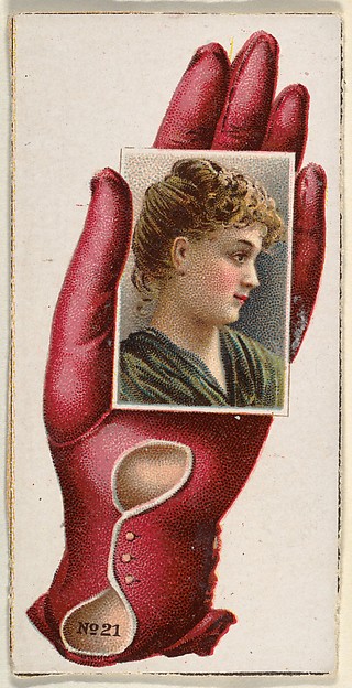 Card Number 21, cut-out from banner advertising the Opera Gloves series (G29) for Allen & Ginter Cigarettes