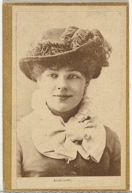 Gabrielle, from the Actresses and Celebrities series (N60, Type 2) promoting Little Beauties Cigarettes for Allen & Ginter brand tobacco products