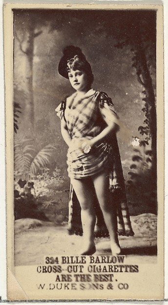 Card Number 324, Billie Barlow, from the Actors and Actresses series (N145-3) issued by Duke Sons & Co. to promote Cross Cut Cigarettes