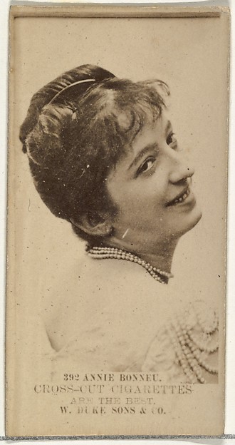 Card Number 392, Annie Bonneu, from the Actors and Actresses series (N145-3) issued by Duke Sons & Co. to promote Cross Cut Cigarettes