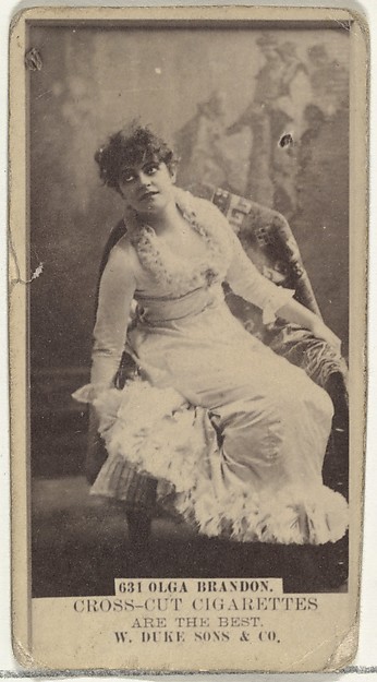 Card Number 631, Olga Brandon, from the Actors and Actresses series (N145-3) issued by Duke Sons & Co. to promote Cross Cut Cigarettes