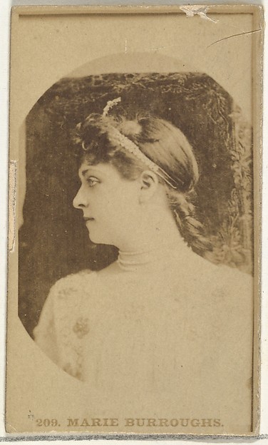 Card Number 209, Marie Burroughs, from the Actors and Actresses series (N145-3) issued by Duke Sons & Co. to promote Cross Cut Cigarettes