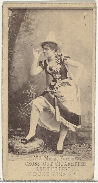 Card Number 372, Minnie Farren, from the Actors and Actresses series (N145-3) issued by Duke Sons & Co. to promote Cross Cut Cigarettes