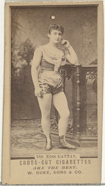 Card Number 389, Miss Gattan, from the Actors and Actresses series (N145-3) issued by Duke Sons & Co. to promote Cross Cut Cigarettes