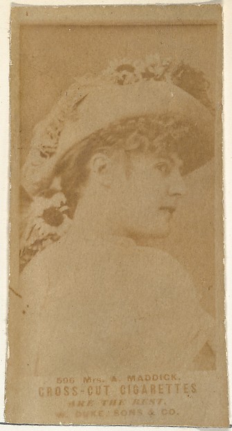 Card Number 596, Mrs. A. Maddick, from the Actors and Actresses series (N145-3) issued by Duke Sons & Co. to promote Cross Cut Cigarettes