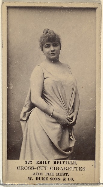 Card Number 322, Emily Melville, from the Actors and Actresses series (N145-3) issued by Duke Sons & Co. to promote Cross Cut Cigarettes