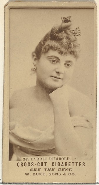 Card Number 349, Carrie Rumbold, from the Actors and Actresses series (N145-3) issued by Duke Sons & Co. to promote Cross Cut Cigarettes