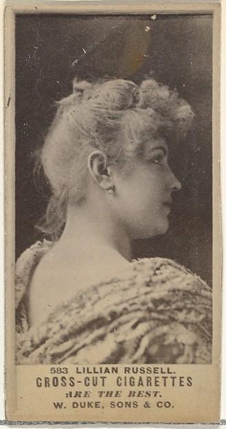 Card Number 583, Lillian Russell, from the Actors and Actresses series (N145-3) issued by Duke Sons & Co. to promote Cross Cut Cigarettes