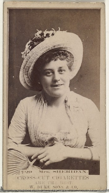 Card Number 729, Mrs. Sheridan, from the Actors and Actresses series (N145-3) issued by Duke Sons & Co. to promote Cross Cut Cigarettes