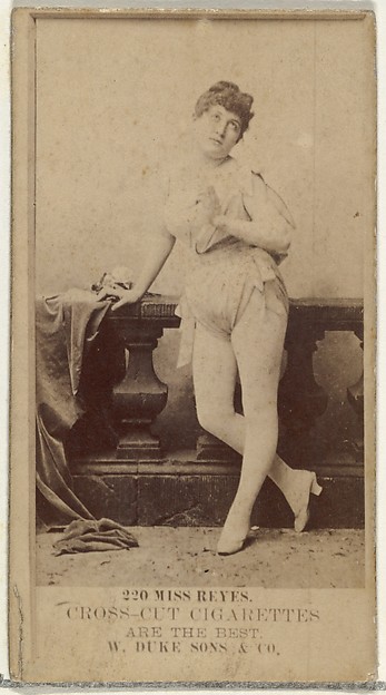 Card Number 220, Miss Reyes, from the Actors and Actresses series (N145-3) issued by Duke Sons & Co. to promote Cross Cut Cigarettes