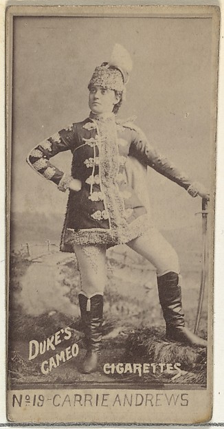 Card Number 19, Carrie Andrews, from the Actors and Actresses series (N145-4) issued by Duke Sons & Co. to promote Cameo Cigarettes
