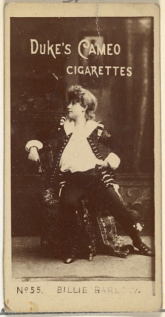 Card Number 55, Billie Barlow, from the Actors and Actresses series (N145-4) issued by Duke Sons & Co. to promote Cameo Cigarettes