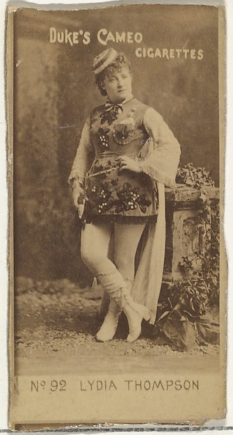 Card Number 92, Lydia Thompson, from the Actors and Actresses series (N145-4) issued by Duke Sons & Co. to promote Cameo Cigarettes