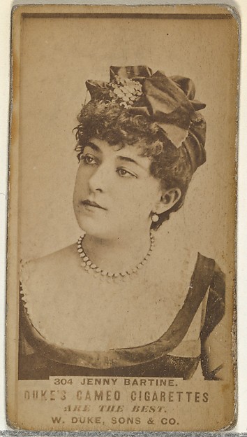 Card Number 304, Jenny Bartine, from the Actors and Actresses series (N145-5) issued by Duke Sons & Co. to promote Cameo Cigarettes