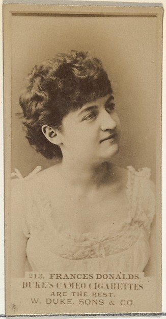 Card Number 213, Frances Donalds, from the Actors and Actresses series (N145-5) issued by Duke Sons & Co. to promote Cameo Cigarettes