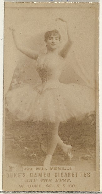 Card Number 320, Mlle. Menilli, from the Actors and Actresses series (N145-5) issued by Duke Sons & Co. to promote Cameo Cigarettes