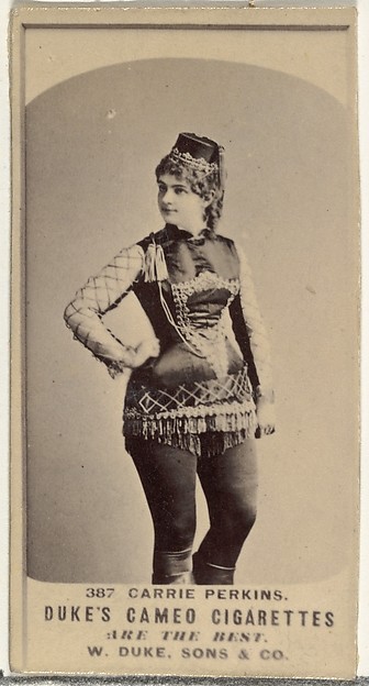 Card Number 387, Carrie Perkins, from the Actors and Actresses series (N145-5) issued by Duke Sons & Co. to promote Cameo Cigarettes