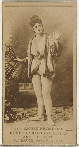Card Number 219, Annie Primrose, from the Actors and Actresses series (N145-5) issued by Duke Sons & Co. to promote Cameo Cigarettes