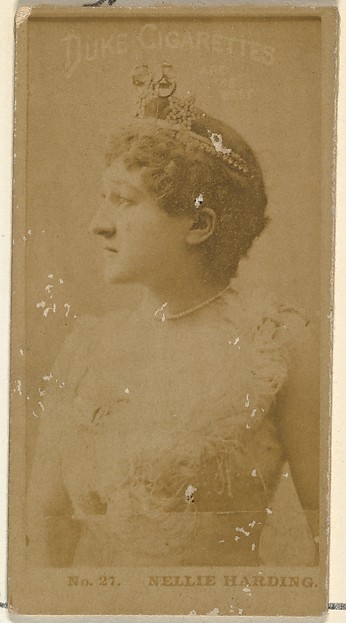 Card Number 27, Nellie Harding, from the Actors and Actresses series (N145-6) issued by Duke Sons & Co. to promote Duke Cigarettes