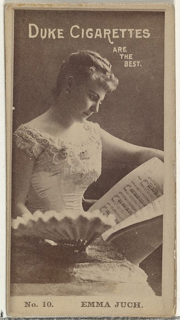 Card Number 10, Emma Juch, from the Actors and Actresses series (N145-6) issued by Duke Sons & Co. to promote Duke Cigarettes