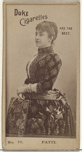 Card Number 77, Patti, from the Actors and Actresses series (N145-6) issued by Duke Sons & Co. to promote Duke Cigarettes
