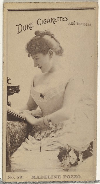 Card Number 59, Madeline Pozzo, from the Actors and Actresses series (N145-6) issued by Duke Sons & Co. to promote Duke Cigarettes