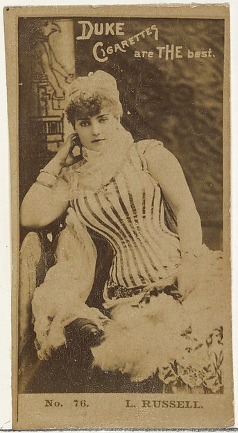 Card Number 76, Lillian Russell, from the Actors and Actresses series (N145-6) issued by Duke Sons & Co. to promote Duke Cigarettes