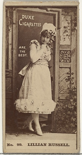 Card Number 99, Lillian Russell, from the Actors and Actresses series (N145-6) issued by Duke Sons & Co. to promote Duke Cigarettes