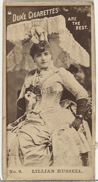 Card Number 9, Lillian Russell, from the Actors and Actresses series (N145-6) issued by Duke Sons & Co. to promote Duke Cigarettes