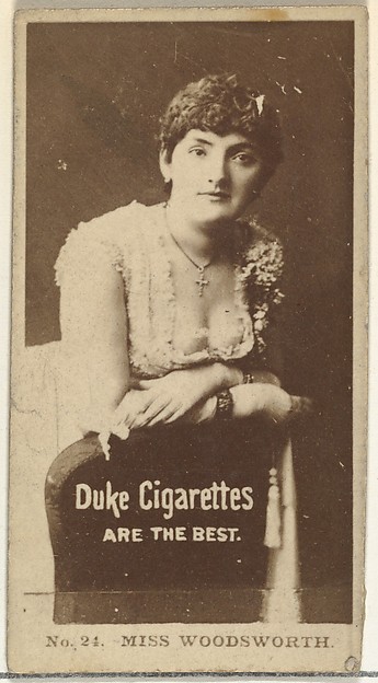 Card Number 24, Miss Woodsworth, from the Actors and Actresses series (N145-6) issued by Duke Sons & Co. to promote Duke Cigarettes
